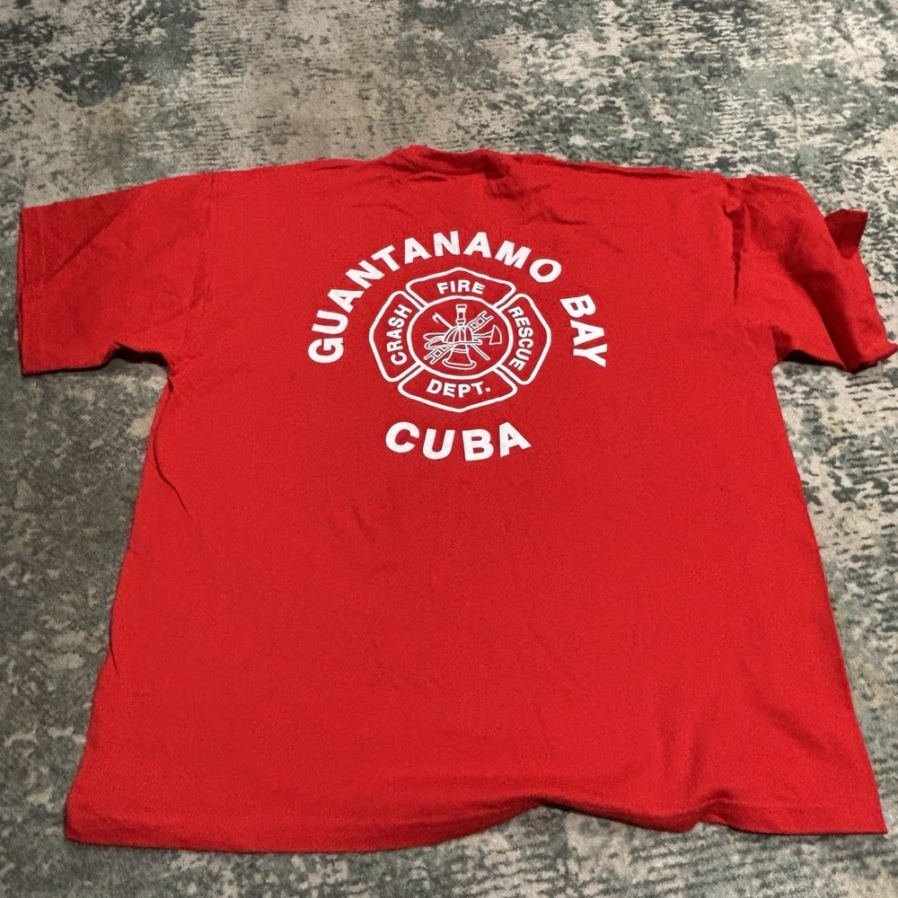 Guantanamo Bay Fire and Rescue T-shirt XL Red Dual Side Print - Picture 2 of 6